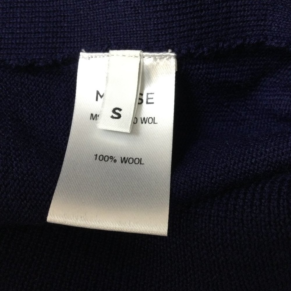 Monse Pearl Button Embellished Long Sleeved Neck Tie Knit Navy Blue Sweater - Picture 5 of 6